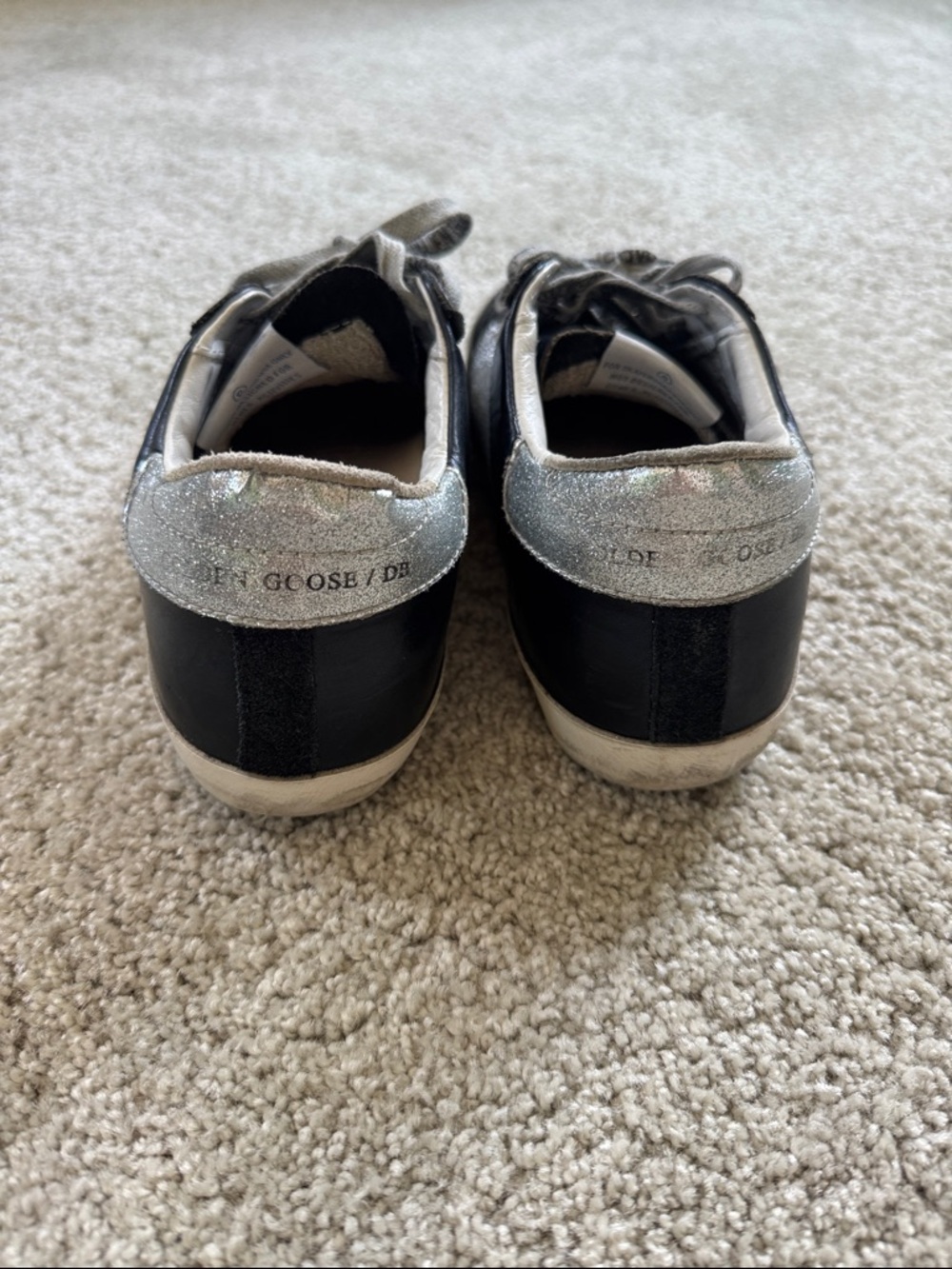 GOLDEN GOOSE Silver Glitter Black Superstar Sneakers 36 - Picture 5 of 6